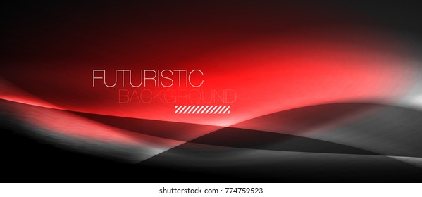 Neon glowing wave, magic energy and light motion background. Vector wallpaper template