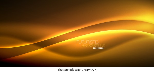 Neon glowing wave, magic energy and light motion background. Vector wallpaper template