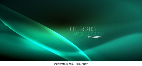 Neon glowing wave, magic energy and light motion background. Vector wallpaper template