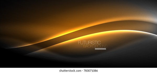 Neon glowing wave, magic energy and light motion background. Vector wallpaper template