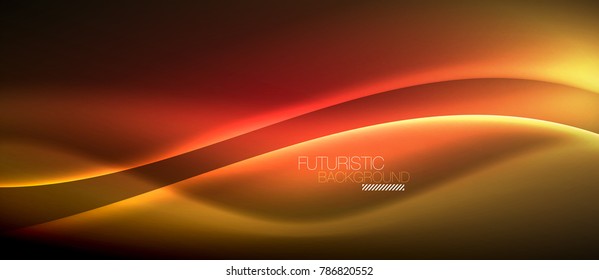 Neon glowing wave, magic energy and light motion background. Vector wallpaper template