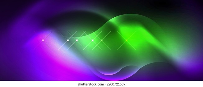 Neon glowing waves, magic energy space light concept, abstract background wallpaper design