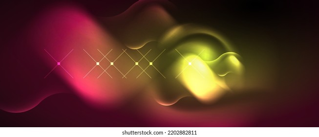 Neon glowing waves, magic energy space light concept, abstract background wallpaper design