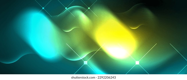 Neon glowing waves, magic energy space light concept, abstract background wallpaper design