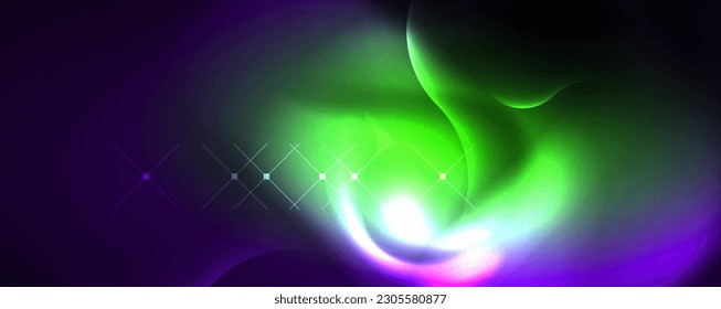 Neon glowing waves, magic energy space light concept, abstract background wallpaper design