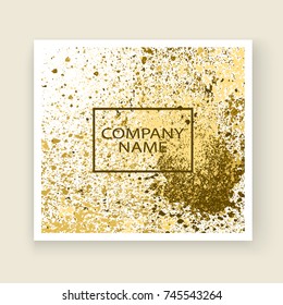 Neon gold explosion paint splatter artistic cover frame design. Decorative xmas splash spray texture white background. Trendy template vector Cover Report Catalog Brochure Flyer Poster Banner