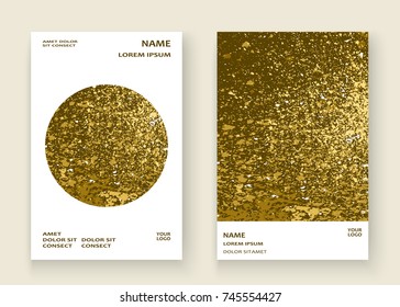 Neon gold explosion paint splatter artistic cover frame design. Decorative xmas splash spray texture white background. Trendy template vector Cover Report Catalog Brochure Flyer Poster Banner