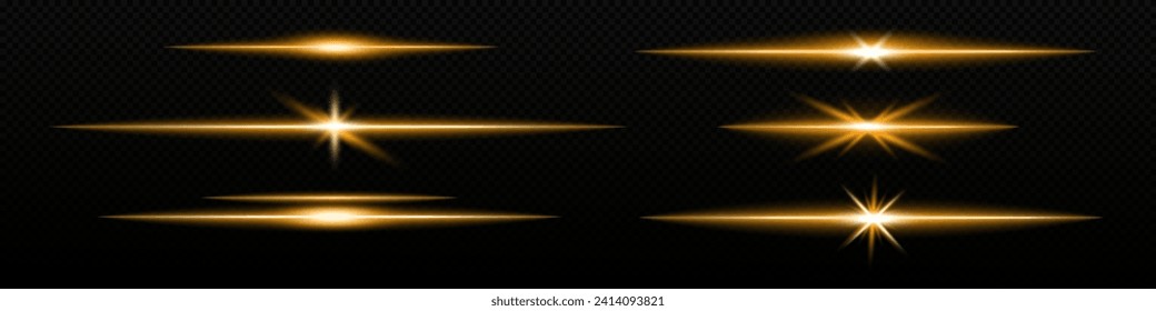 Neon gold flash glowing purple line. Neon golden beam vector