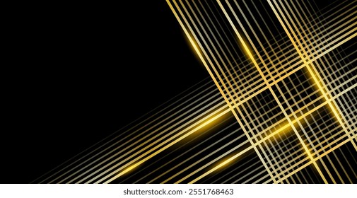 Marco De Línea De Luces De Oro Neón Sobre Fondo Negro. Ilustración vectorial. Fondo de pantalla de Tecnología. Copiar espacio