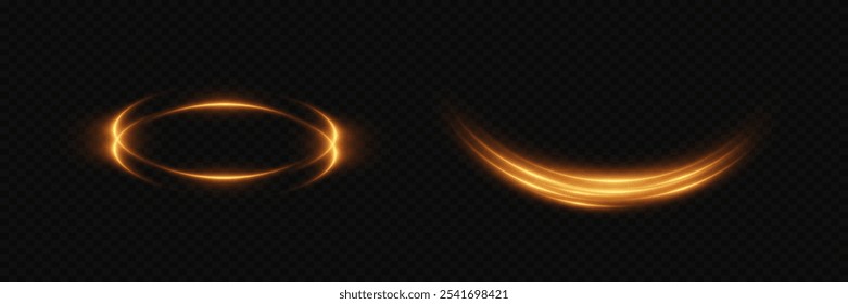 Neon gold speed lines. Dynamic motion rings. On a transparent background.