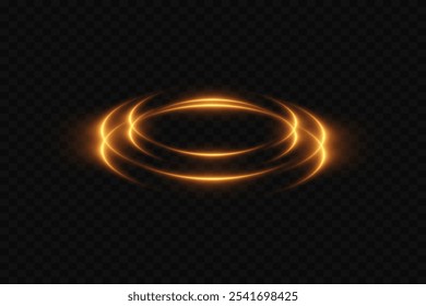 Neon gold speed lines. Dynamic motion rings. On a transparent background.