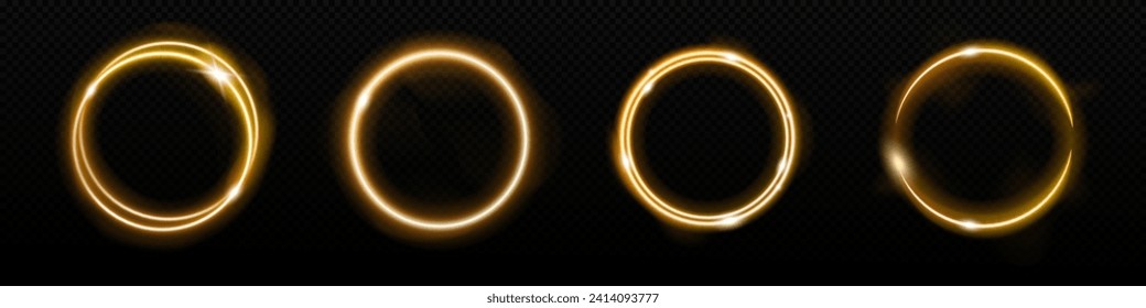 Neon golden circle vector glowing frame. Glow yellow light ring lamp vector