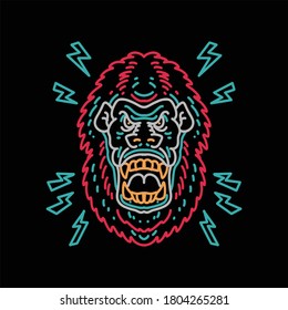 neon gorilla line art vector design