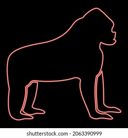 Neon gorilla red color vector illustration flat style light image