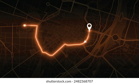 neon GPS road map of Altstadt with the arrow that moving to the point of destination