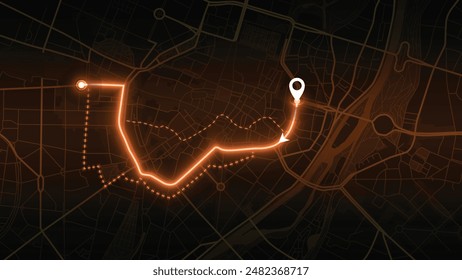 neon GPS-Straßenkarte von Altstadt mit dem Pfeil, der sich zum Zielort bewegt