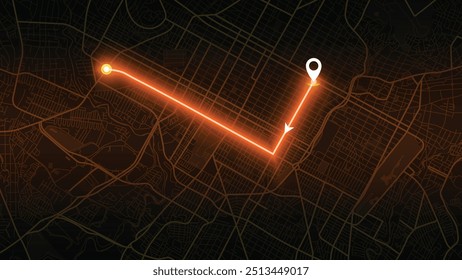 mapa de ruta GPS neón de Santiago con la flecha que se mueve hasta el punto de destino