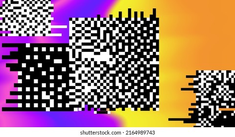 Neon gradient background with pixel flickers. Abstract geometric illustration.