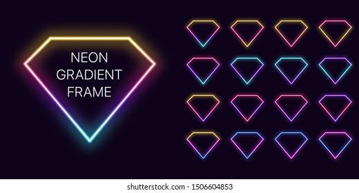 Neon gradient diamond Frame with copy space. Templates set of Neon gradient adamant Border. Expressive, creative and futuristic graphic element, geometric shape for bright design. Fully Vector