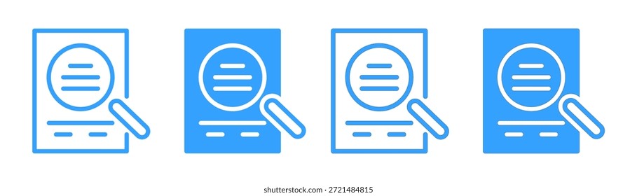 Neon-Farbverlauf-Symbole für die Dokumentsuche mit Lupenelementen, ideal für die Dateisuche, Datenrecherche, Dokumentenverwaltung und moderne UI-Dashboards.