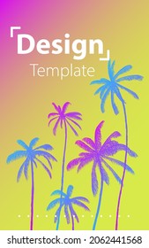 Neon gradient effect with light neon palms background. Cute yellow green color layout, flyers, banners, poster.