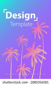 Neon gradient effect with light neon palms background. Hipster purple colours layout, flyers, banners, poster.