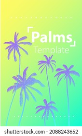 Neon gradient effect with light neon palms background. Hipster green colours layout, flyers, banners, poster.
