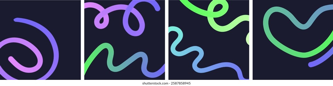 Neon Gradient Flowing Lines and Loops. Abstract Background with Curve, Wave and Squiggle Shapes Elements.