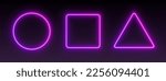 Neon gradient frames, glowing borders set, colorful futuristic UI design elements. Vibrant geometric shapes, modern signs collection. Bright circle, square and triangle. Vector illustration.