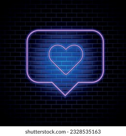 Pabellón de Neon Gradiente con el corazón brillante en una pancarta de burbujas espech sobre fondo de ladrillo oscuro vacío. ilustración de stock