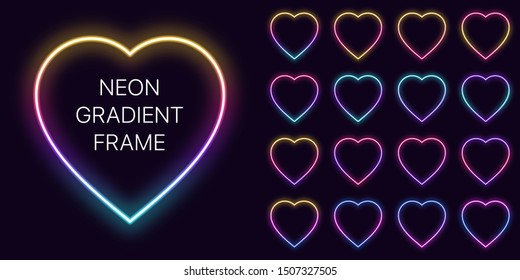 Neon gradient heart Frame with copy space. Templates set of Neon gradient valentine Border. Expressive, creative and futuristic graphic element, geometric shape for bright design. Fully Vector