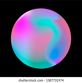 Neon gradient pastel orb, glowing shiny sphere on dark background. Retrowave/ vaporwave 80s-90s style abstract minimal illustration.