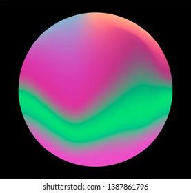 Neon gradient pastel orb, glowing shiny sphere on dark background. Retrowave/ vaporwave 80s-90s style abstract minimal illustration.