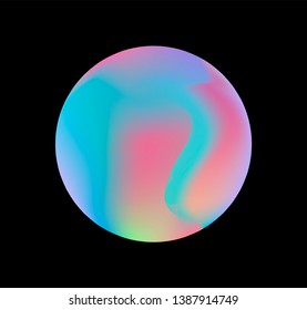 Neon gradient pastel orb, glowing shiny sphere on dark background. Retrowave/ vaporwave 80s-90s style abstract minimal illustration.