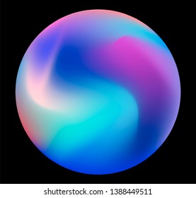 Neon Gradient Pastel Orb, Glowing Shiny Sphere On Dark Background. Retrowave/ Vaporwave 80s-90s Style Abstract Minimal Illustration.