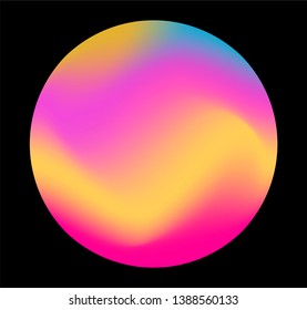 Neon gradient pastel orb, glowing shiny sphere on dark background. Retrowave/ vaporwave 80s-90s style abstract minimal illustration.