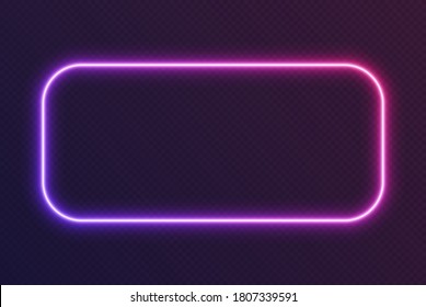 Marco rectangular redondeado de gradiente neón, borde brillante azul-rosado aislado en un fondo oscuro. Banner nocturno colorido, forma luminosa brillante, efecto vectorial de estilo ciberpunk.