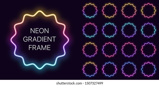 Neon gradient wavy Frame with copy space. Templates set of Neon gradient round Border. Expressive, creative and futuristic graphic element, geometric shape for bright design. Fully Vector