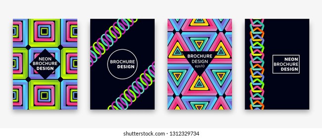 Neon gradients trendy backgrounds with impossible shapes. Template set for banners, cards, flyers or brochures. Vector illustration.