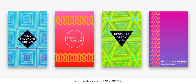Neon gradients trendy backgrounds with impossible shapes. Template set for banners, cards, flyers or brochures. Vector illustration.