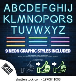 Neon graphic styles collection included in the file, can be applied to any object or text, vector EPS10