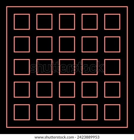Neon grating grate lattice trellis net mesh BBQ grill grilling surface square shape red color vector illustration image flat style
