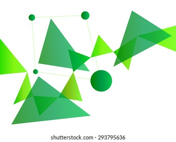 Neon Green Abstract Geometric Shape Vector Background with Spheres and Triangles on White