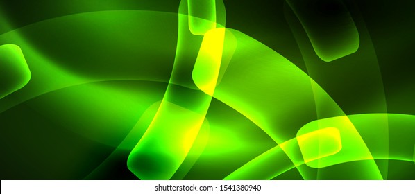 Neon green abstract waves background. Shiny lights on bright colors with design elements. Futuristic or technology template illustration, hi-tech concept