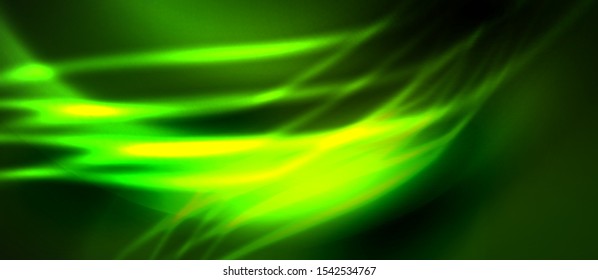 Neon green abstract waves background. Shiny lights on bright colors with design elements. Futuristic or technology template illustration, hi-tech concept