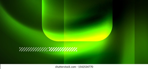 Neon green abstract waves background. Shiny lights on bright colors with design elements. Futuristic or technology template illustration, hi-tech concept