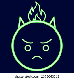 Neon verde enojado sonriente. Verde fuego