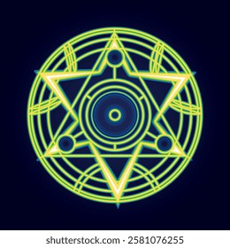 Neon Green Arcane Star. Sacred Esoteric Geometric Symbol