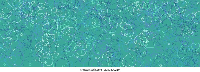 Neon Green Blue Modern Art Pattern. Multicolor Vivid Violet Confetti Vibrant Print. Purple Silhouettes Turquoise Colorful White Art Illustration. Love Azure Bright Party Hearts Simple Romantic Pic.