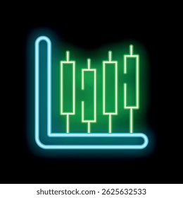 Gráfico de velas verde neón sobre un fondo negro, que representa los datos del mercado y el análisis financiero